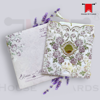 Purple / Lavender Floral Pouch Style With Designer Cut Invitation