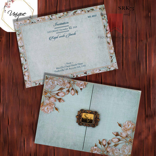 Teal Blue Small Premium Wedding Invitation