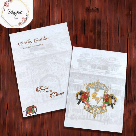 Grey Shade Elephant Small Premium Padding Invitation