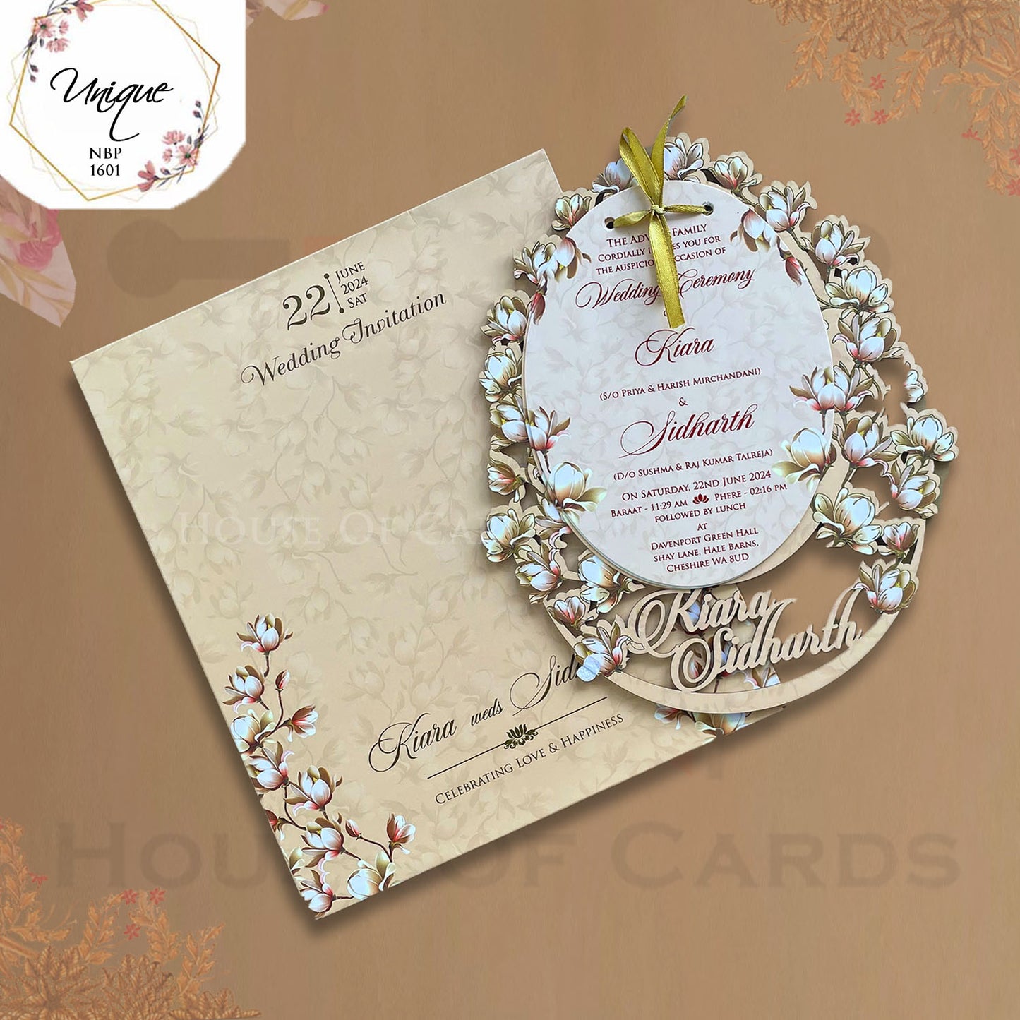 Rustci Orange Floral Wooden Frame Invitation