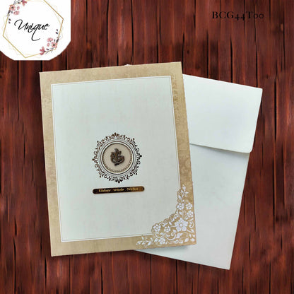 Brown Border Floral Invitation With Center Cut