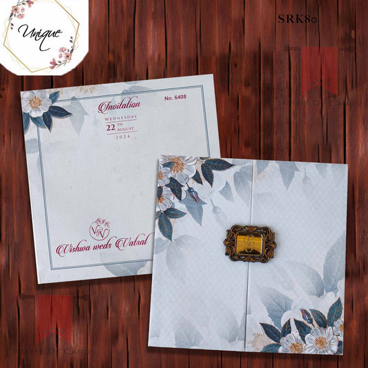 Floral Square Premium Padding Invitation With Golden Acrylic