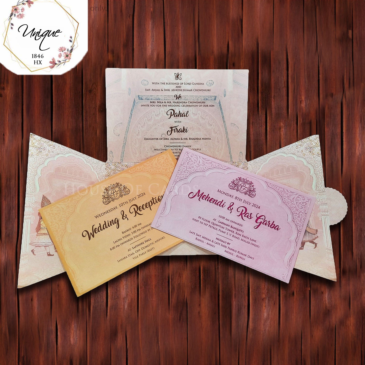 Hexagonal Unique Shape Raja Rani Wedding Invitation