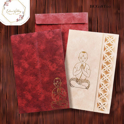 Maroon shade with golden designer cut with foldable page invitation