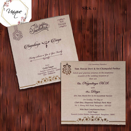 Metallic Single Page Invitation With Gold Embossed Ganesha