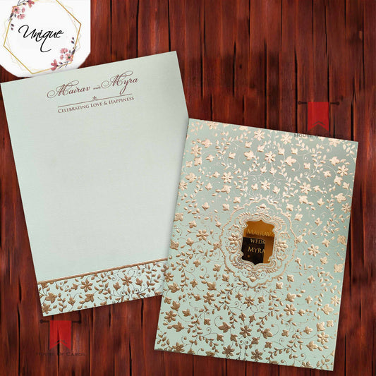 Sage Green Hard Bound Invitation with Gold Embossed Design