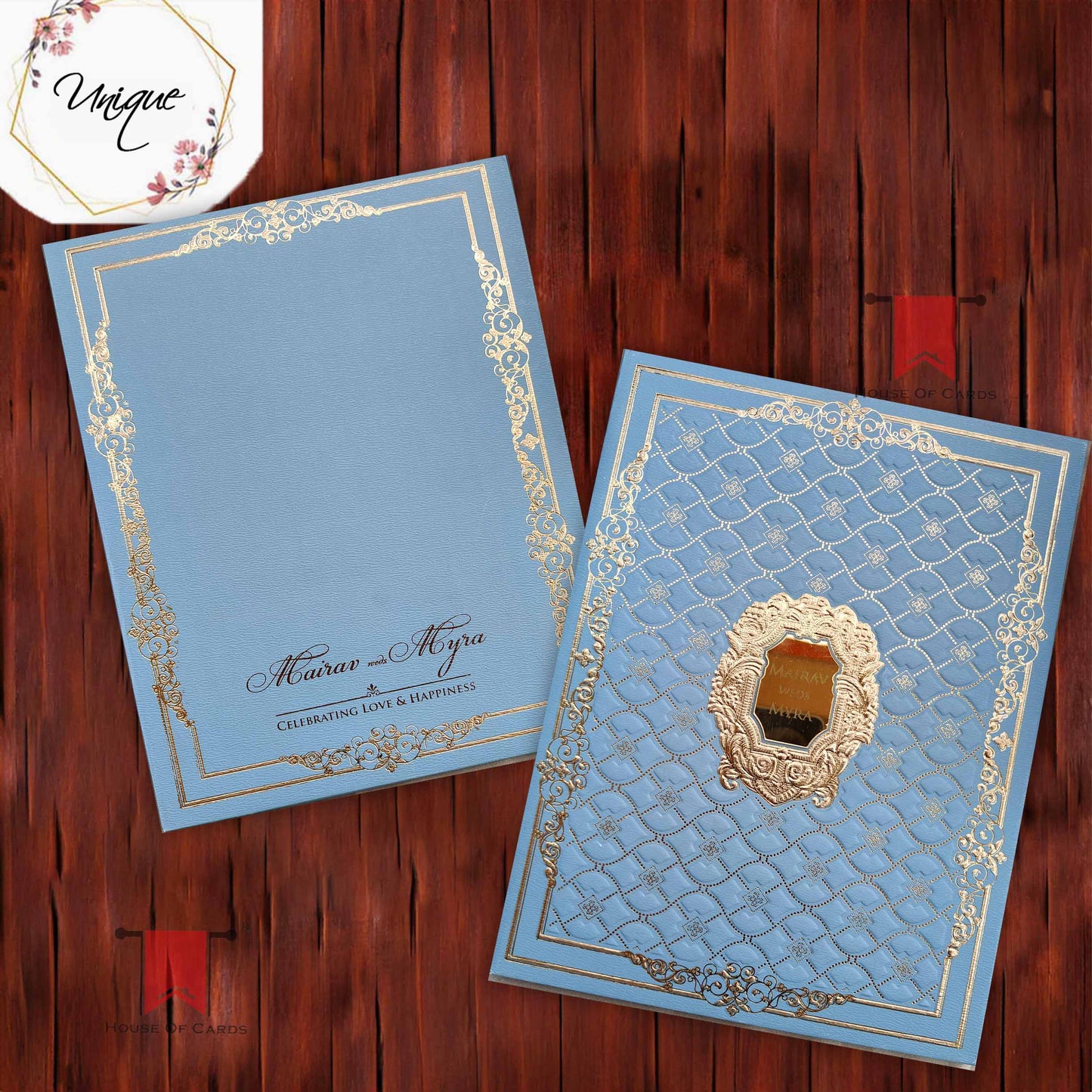 Pastel Blue Embossed Wedding Invitation card