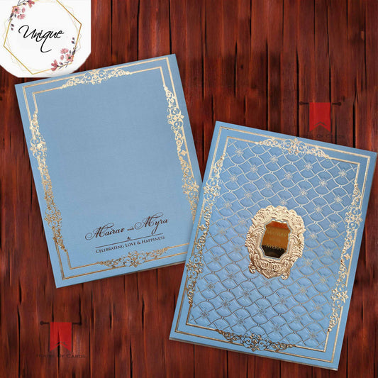 Pastel Blue Embossed Wedding Invitation card