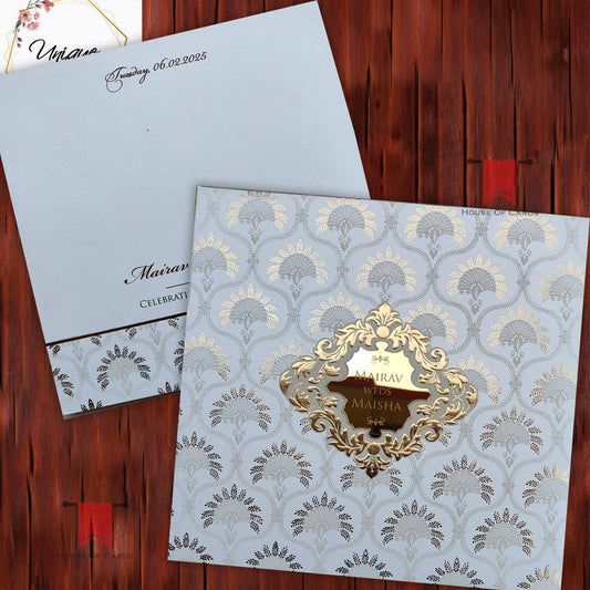 White Gold Motif print Wedding Invitation