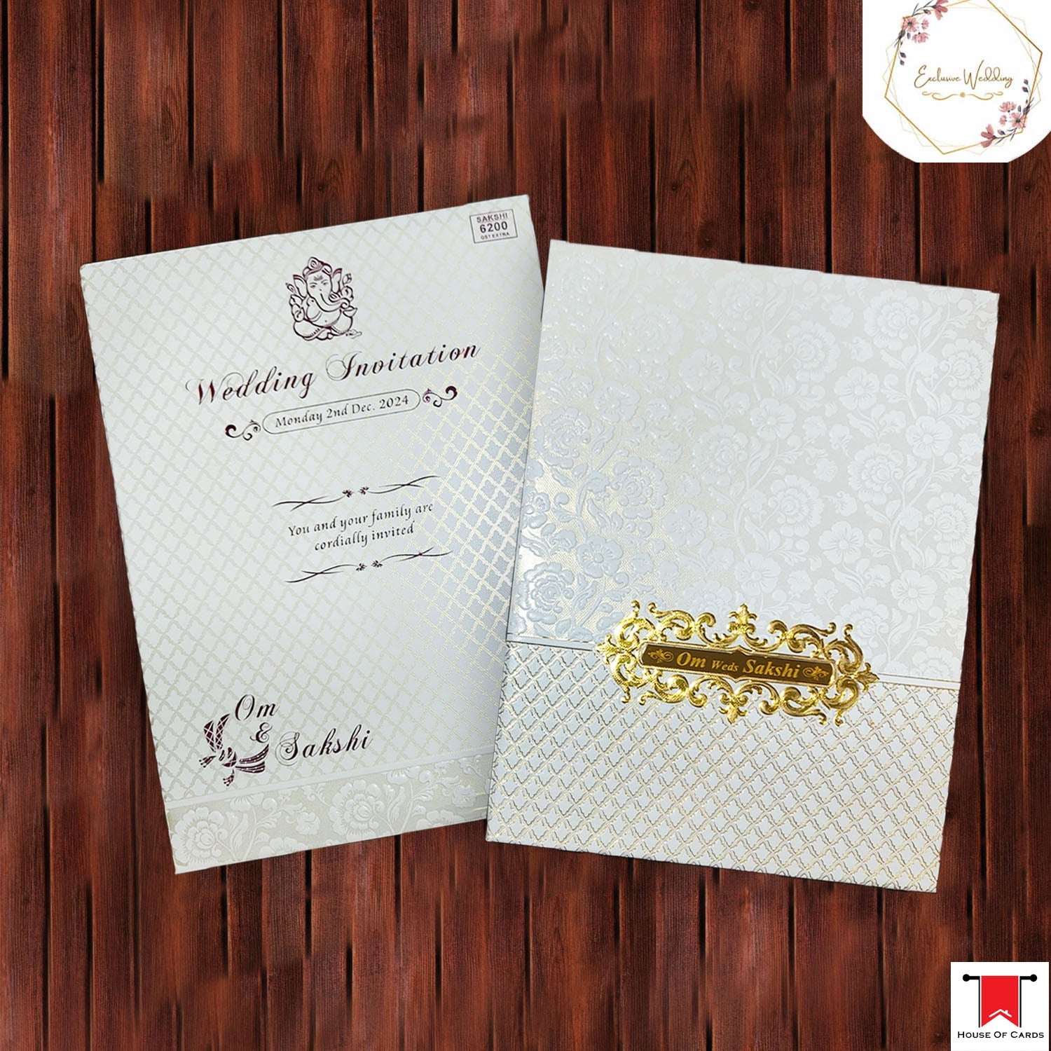 White Floral Embossed Print Premium Padding Invitation