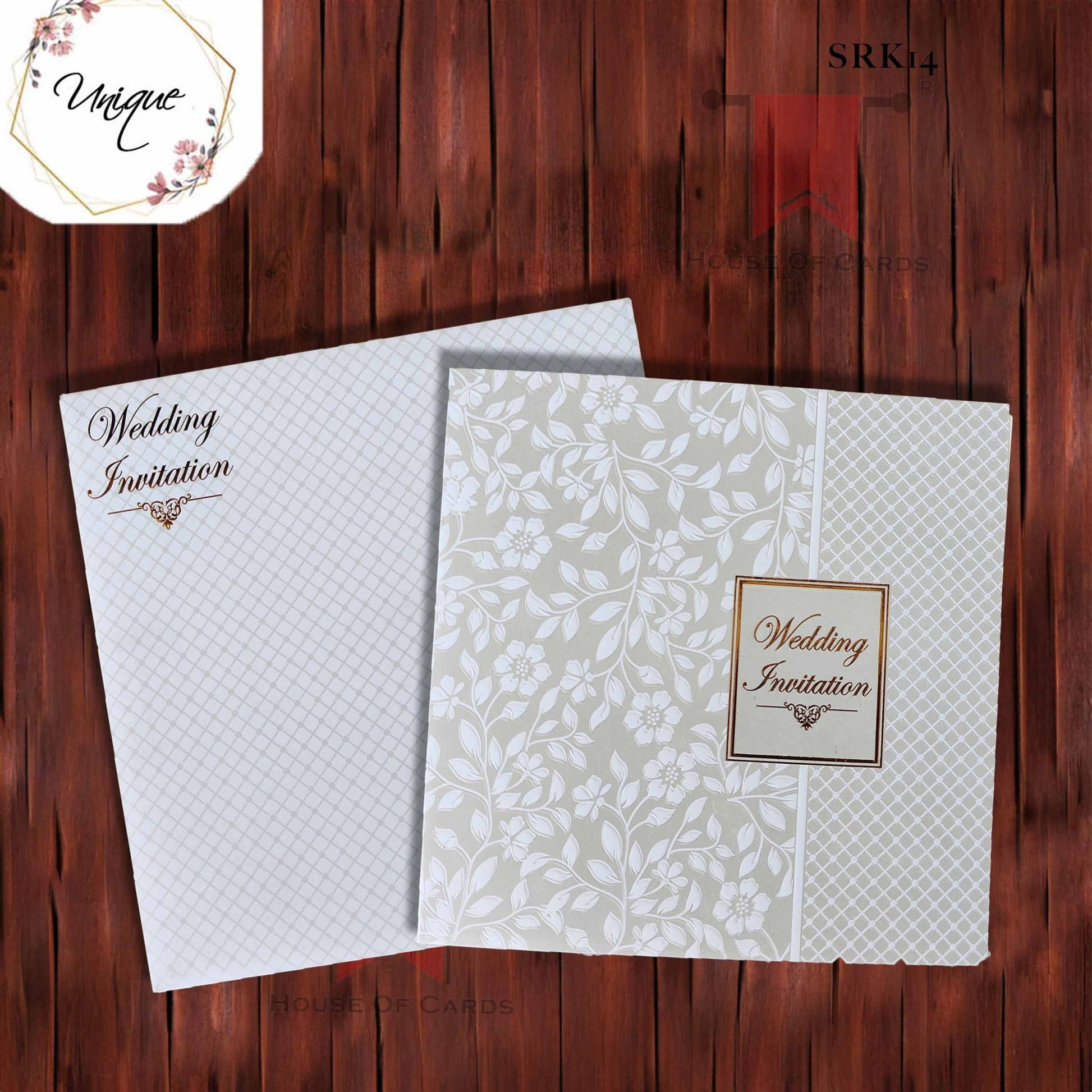 White Floral Embossed Wedding Invitation