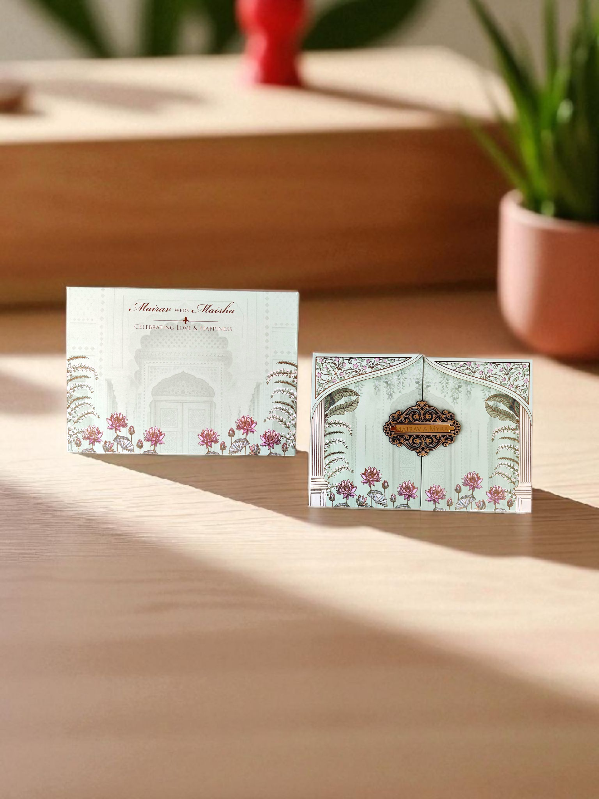 Green Pastel Pichwai Padded Invitation