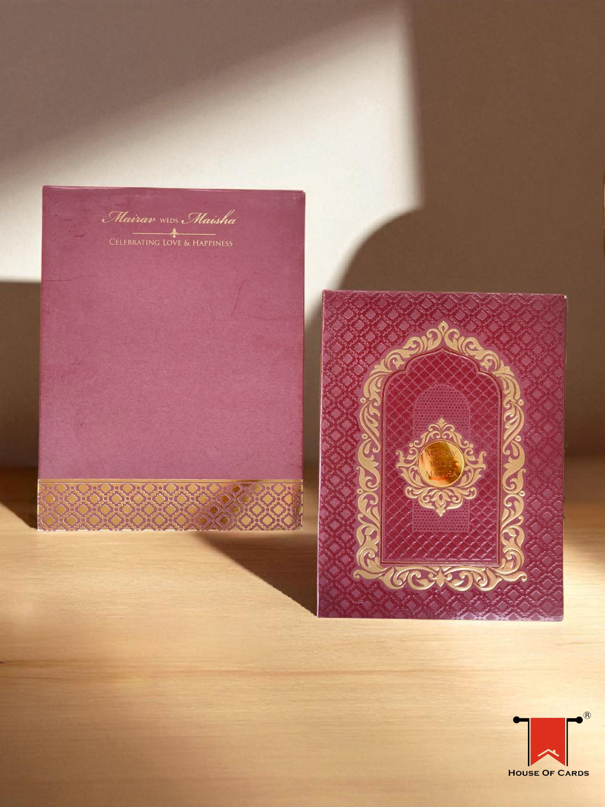 Deep Maroon with Gold Wedding Invitation Card