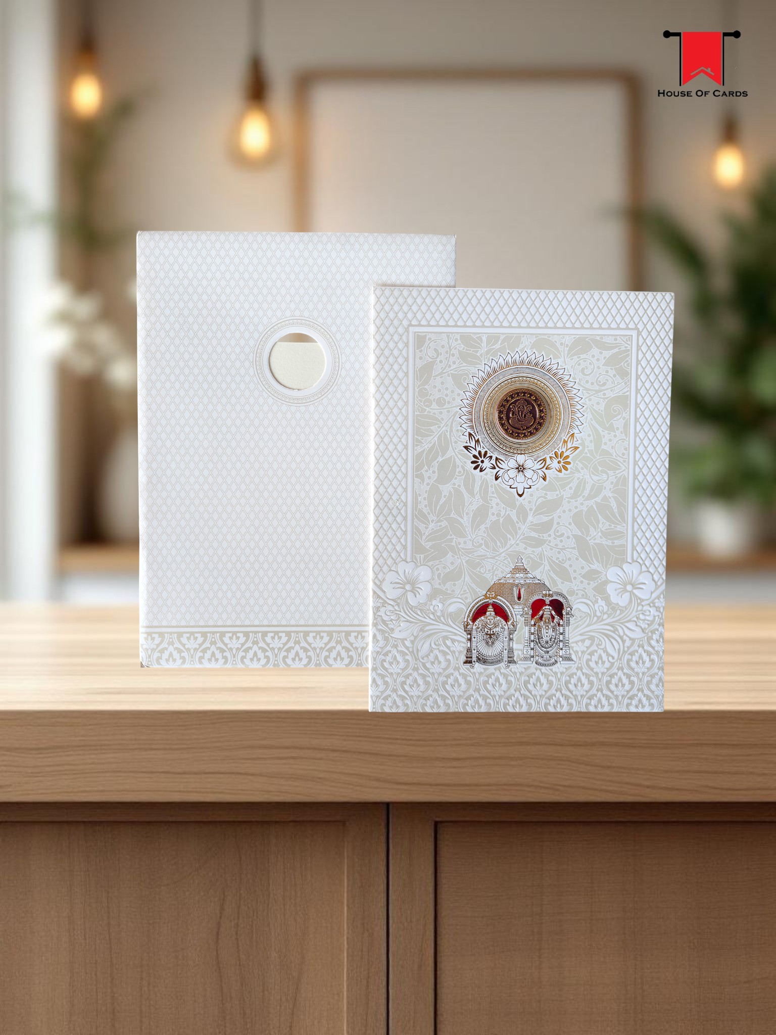 White Padmvathi Balaji Invitation Card