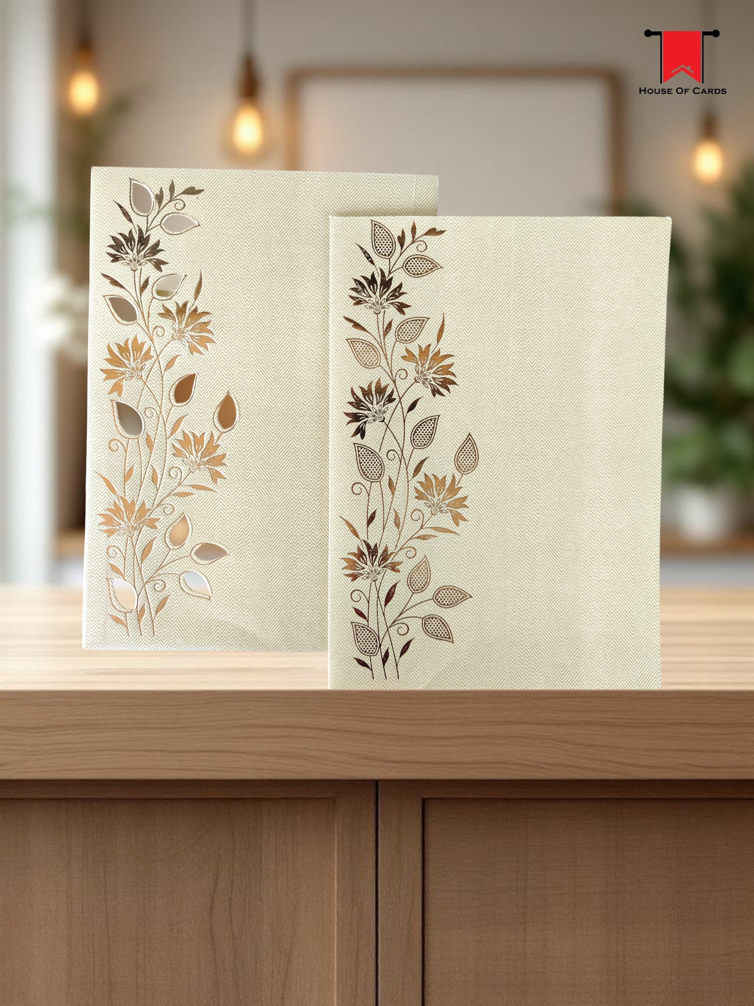 Die Cut Floral Green Metallic Invitation