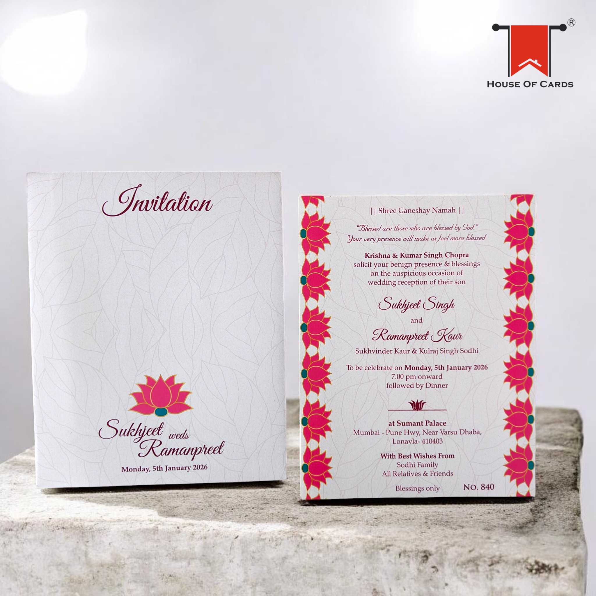 Pink Pastel Lotus Theme Invitation Card