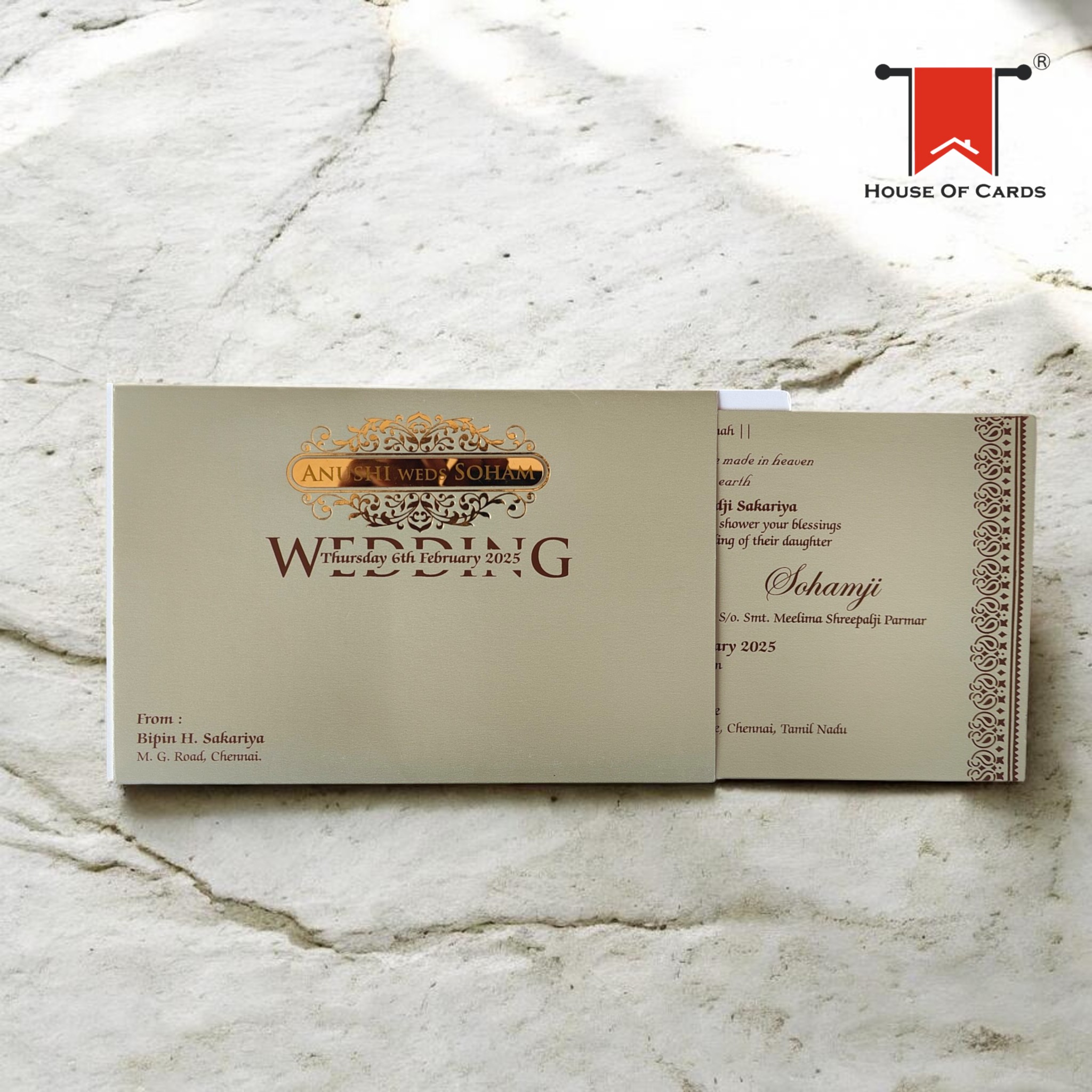 Unique Single Invitation Card on Metallic Paper