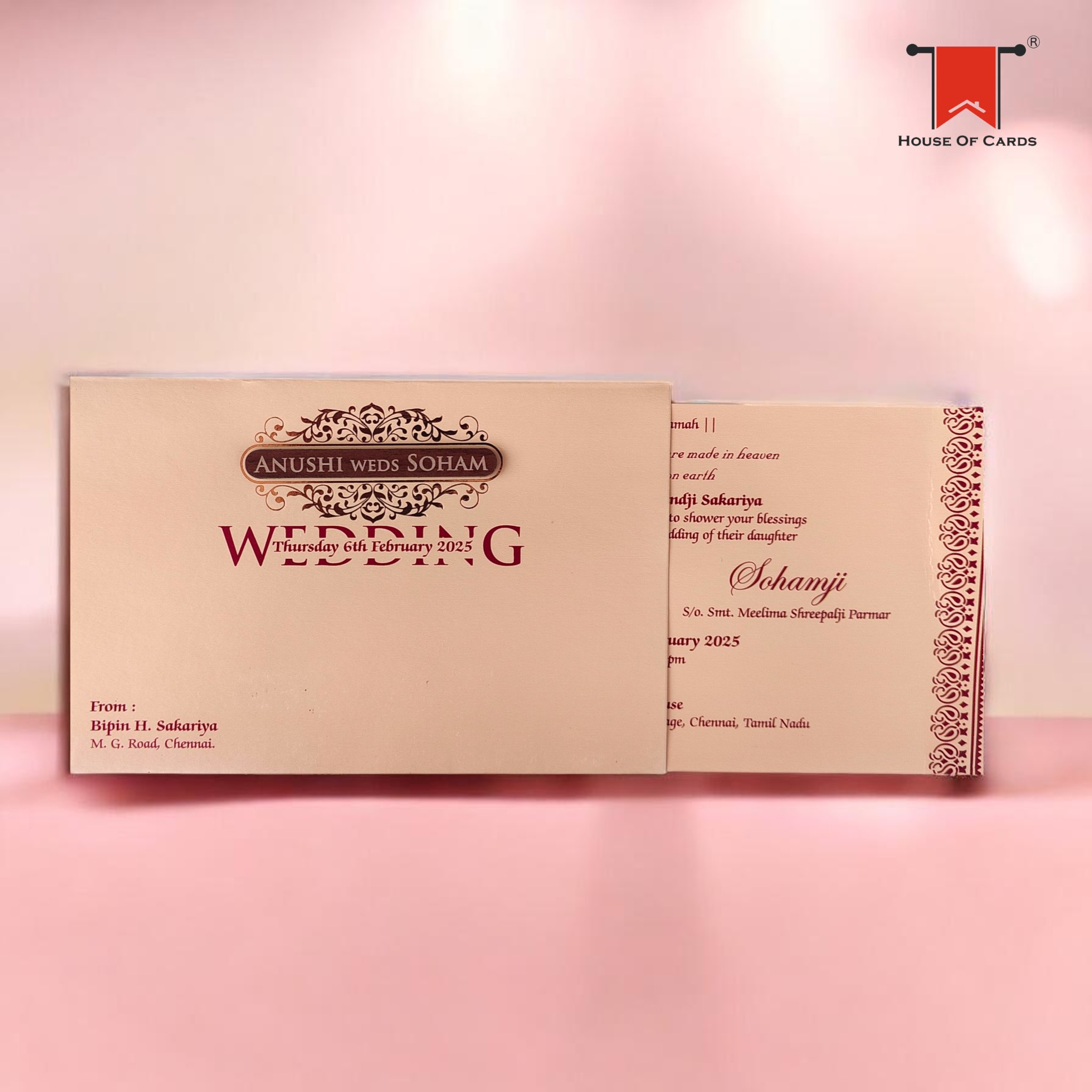 Peach Premium Metallic Single Invitation card