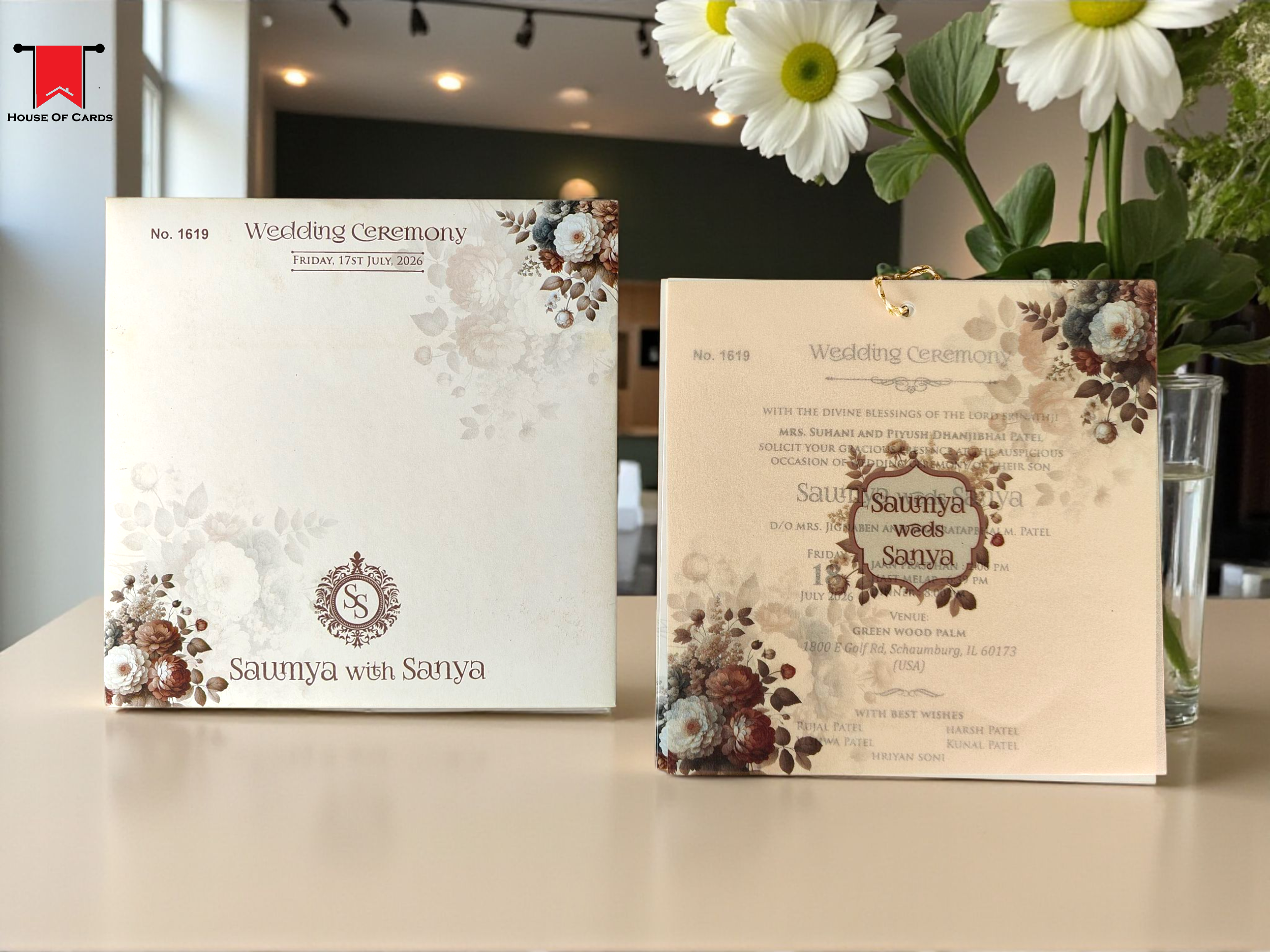 Vellum Paper Floral Brown Shade Wedding Invitation