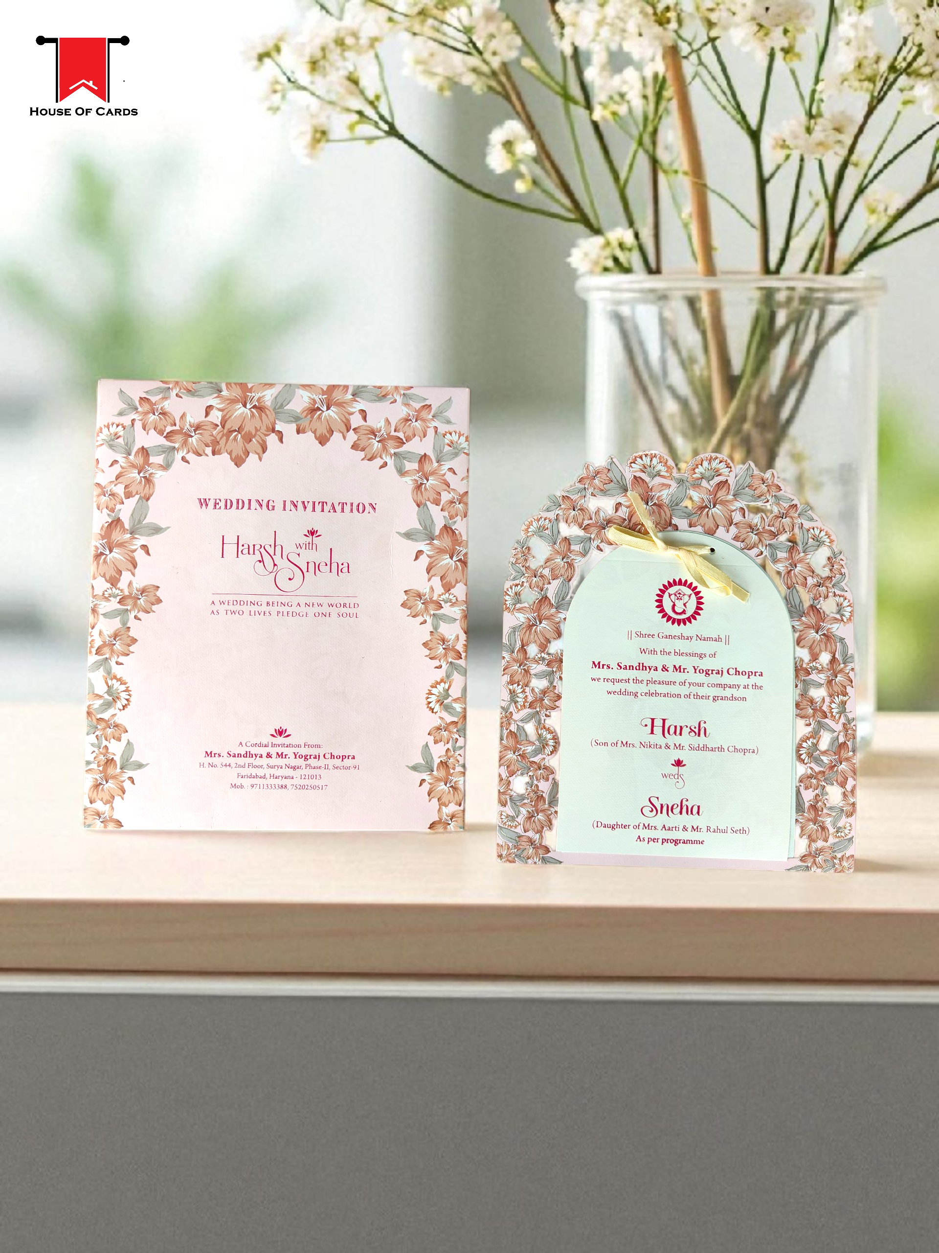 Pink Pastel Floral Frame Invitation Card
