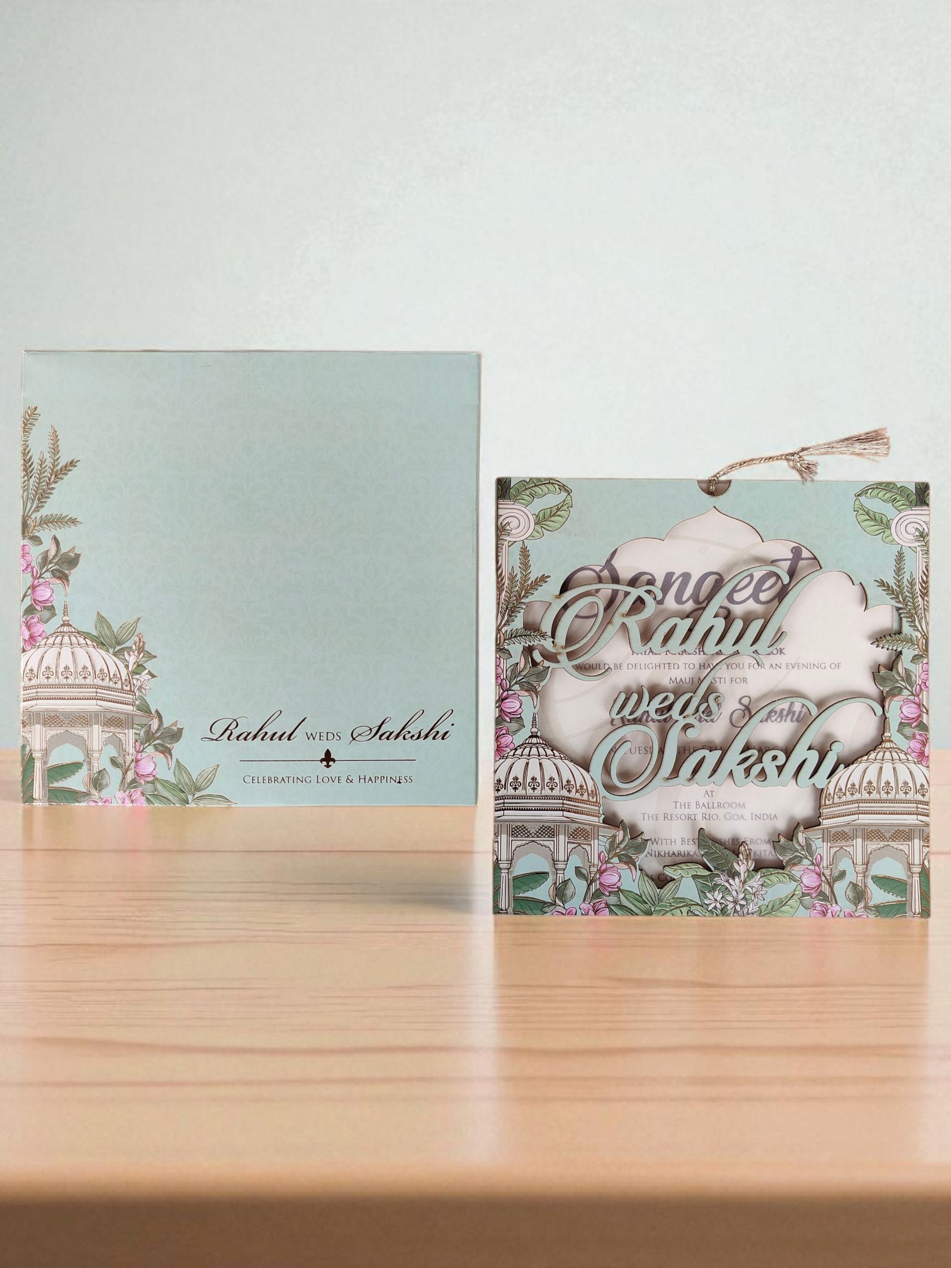 Pichwai MDF Lasercut Green Shade Invitation card