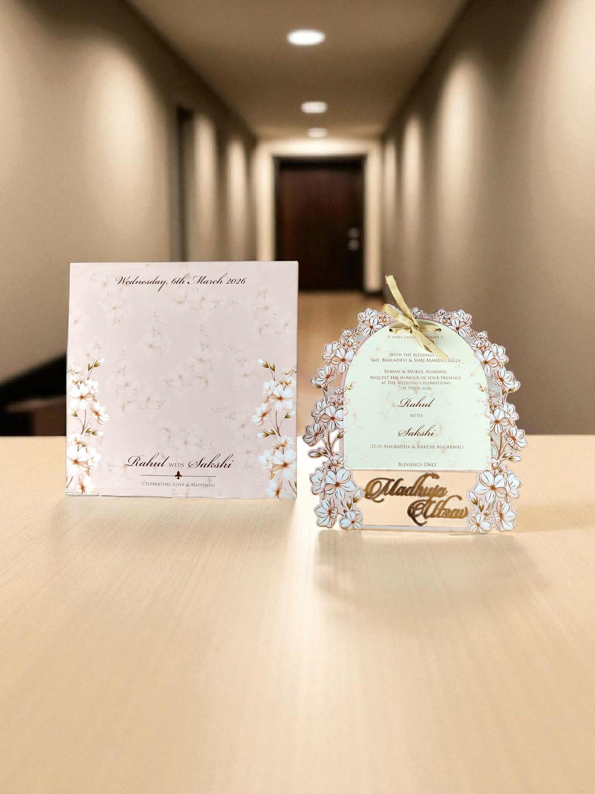 Pink Pastel Floral Laser Cut Wooden Invitation