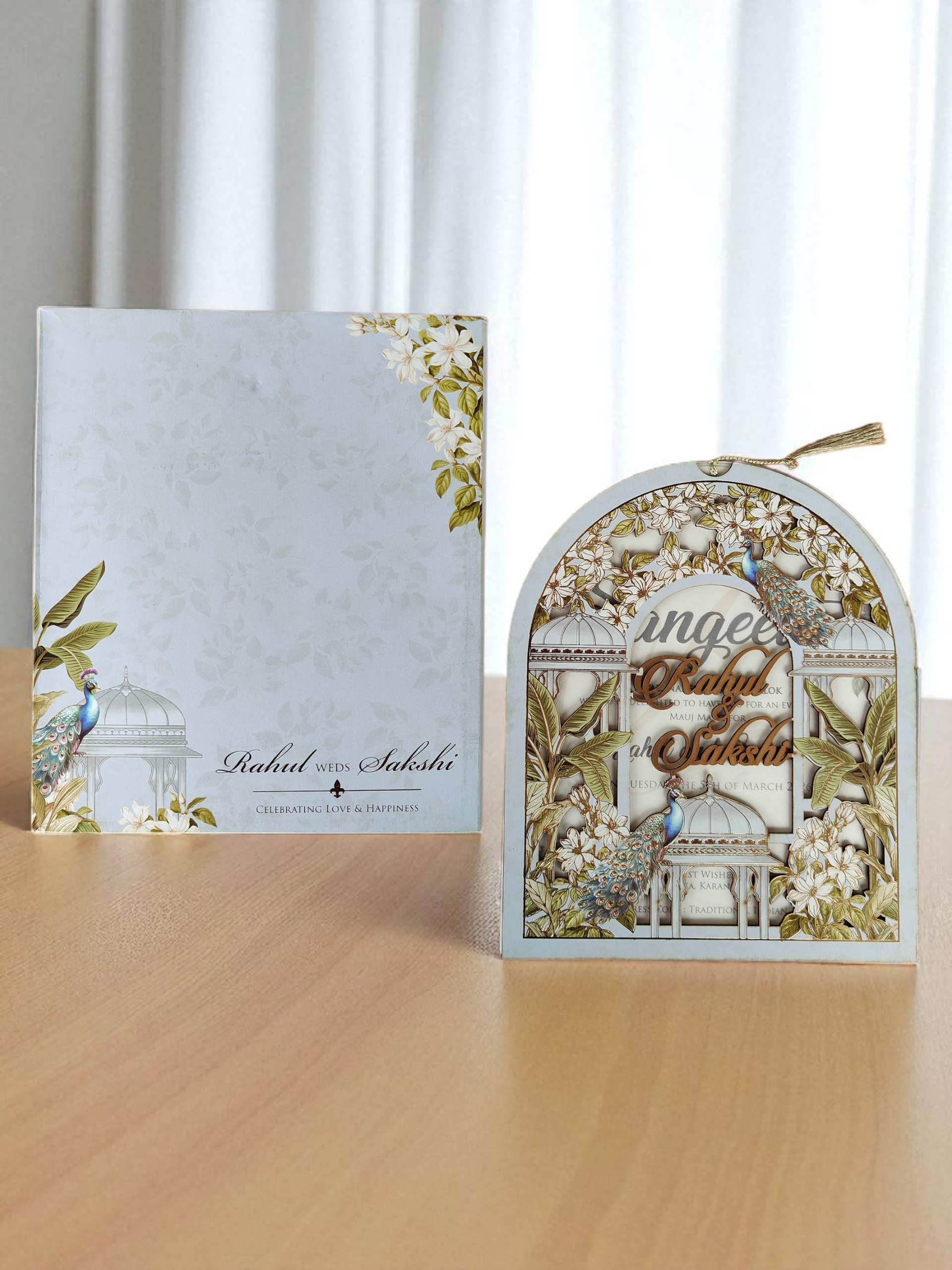 Blue Pichwai Theme Wedding Invitation card