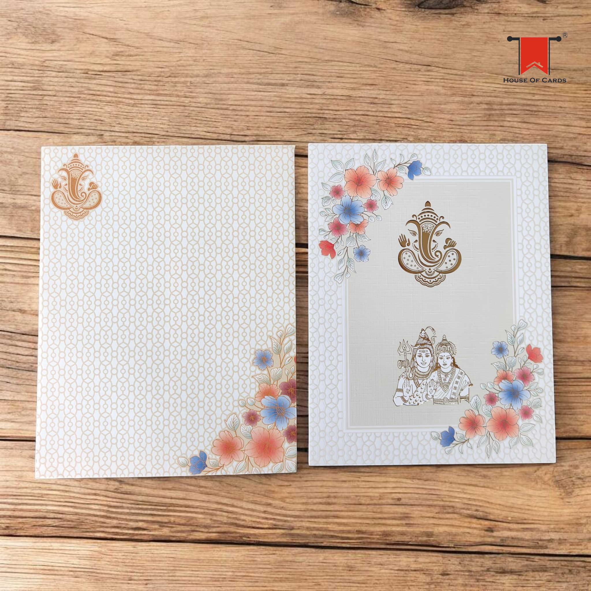 White Floral Shiva Parvati Wedding Card