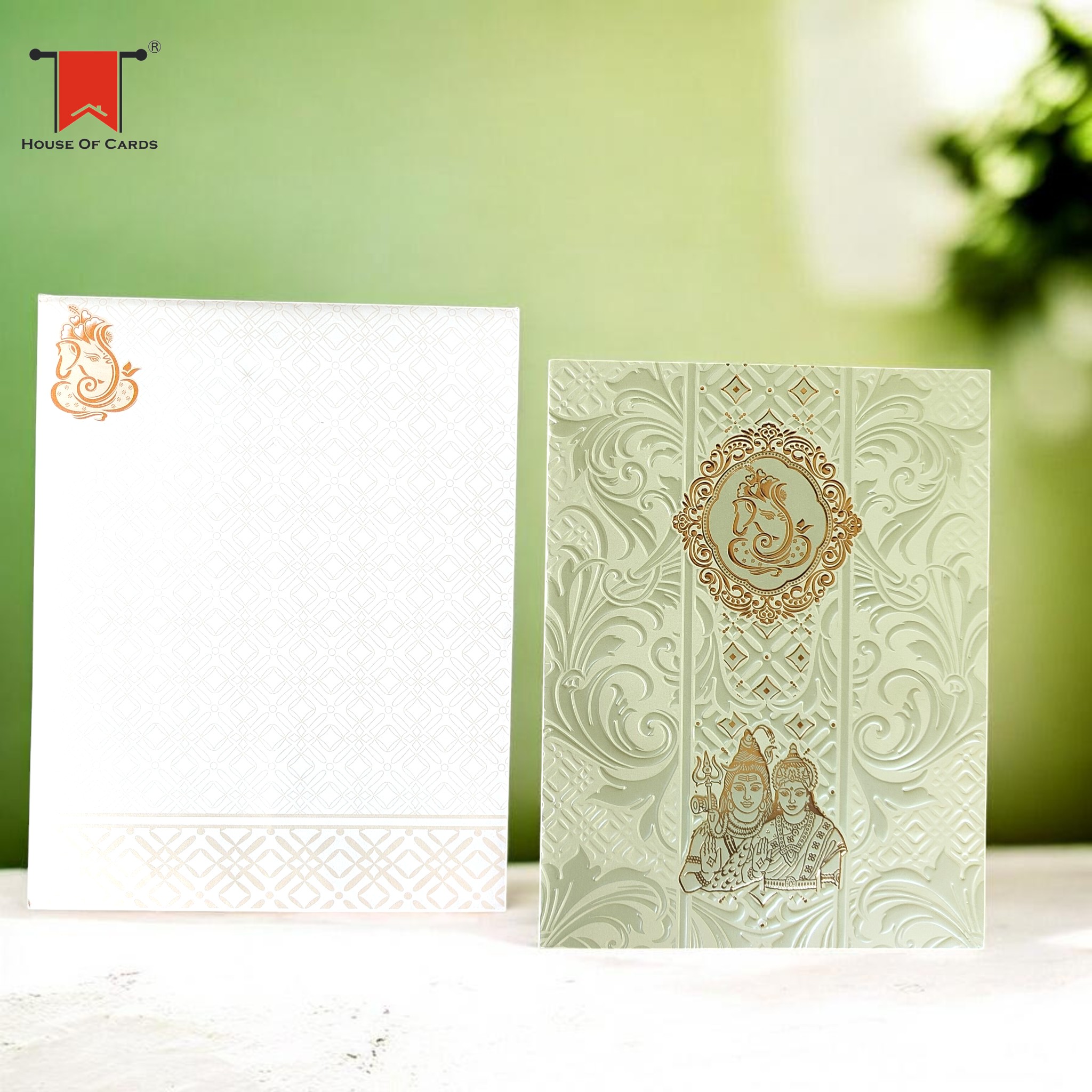 Green Metallic Shiva Parvati Invitation card