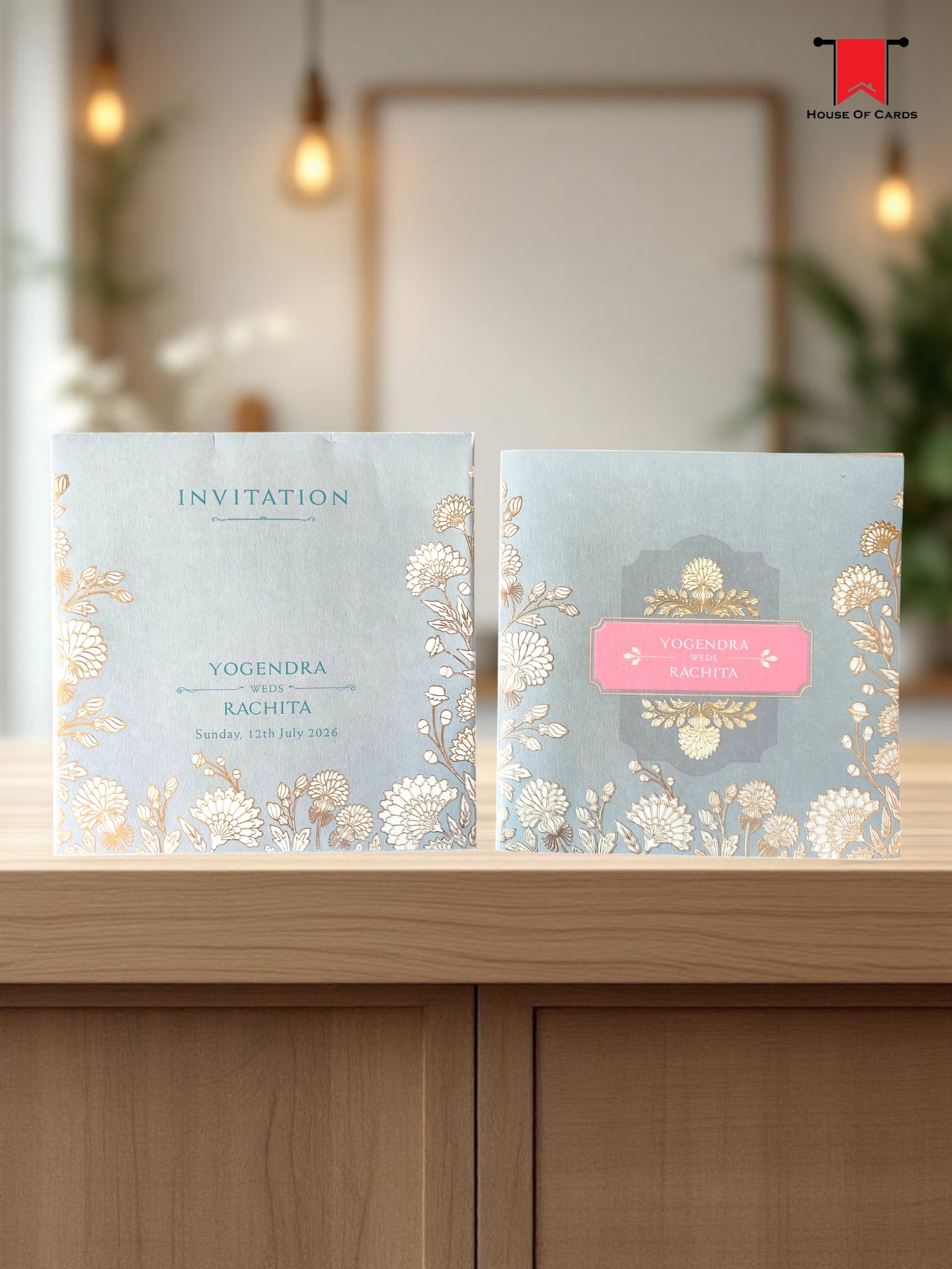 Patel Blue Premium Floral Wedding card