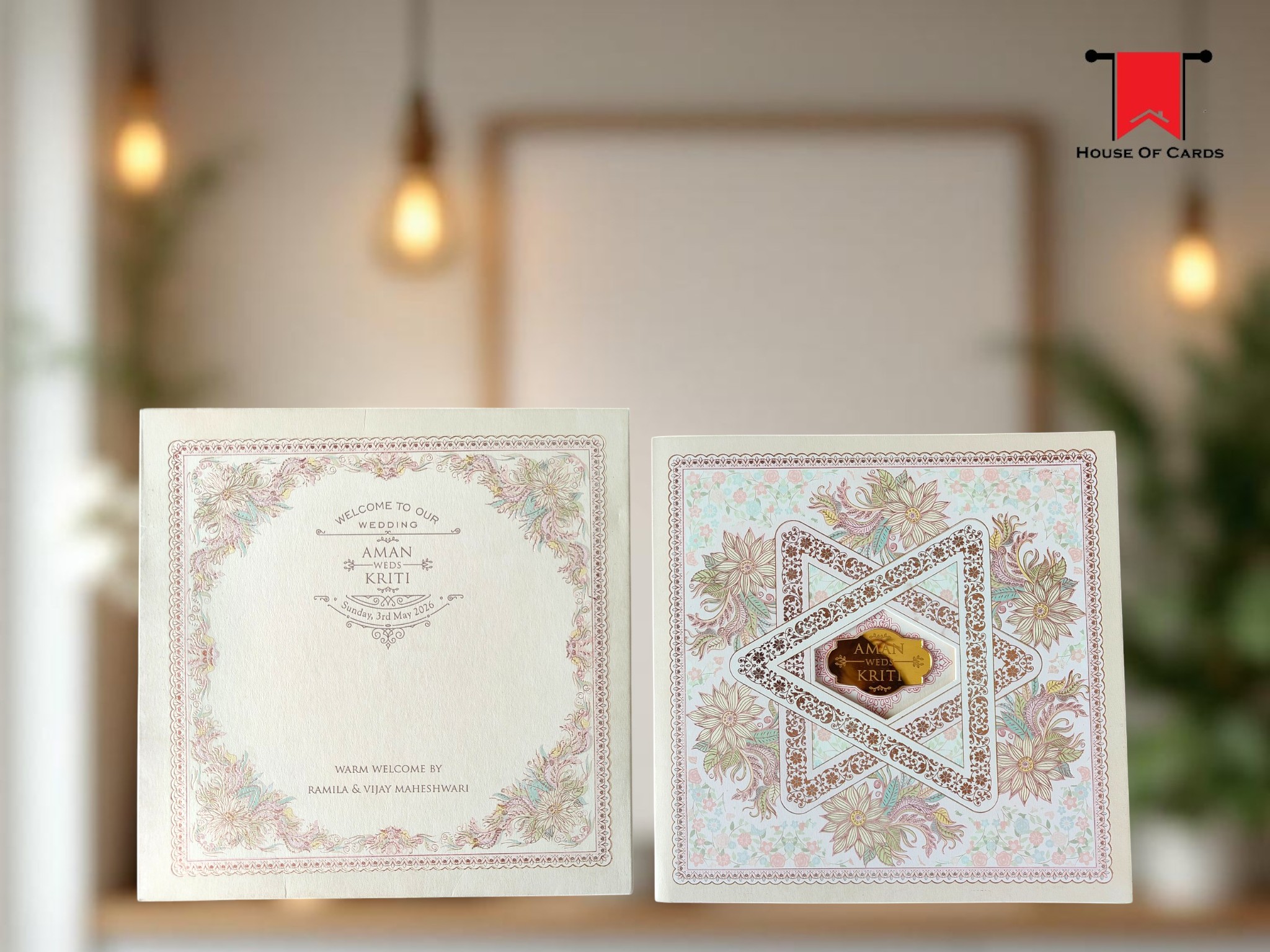 Designer Pastel Shade Wedding card