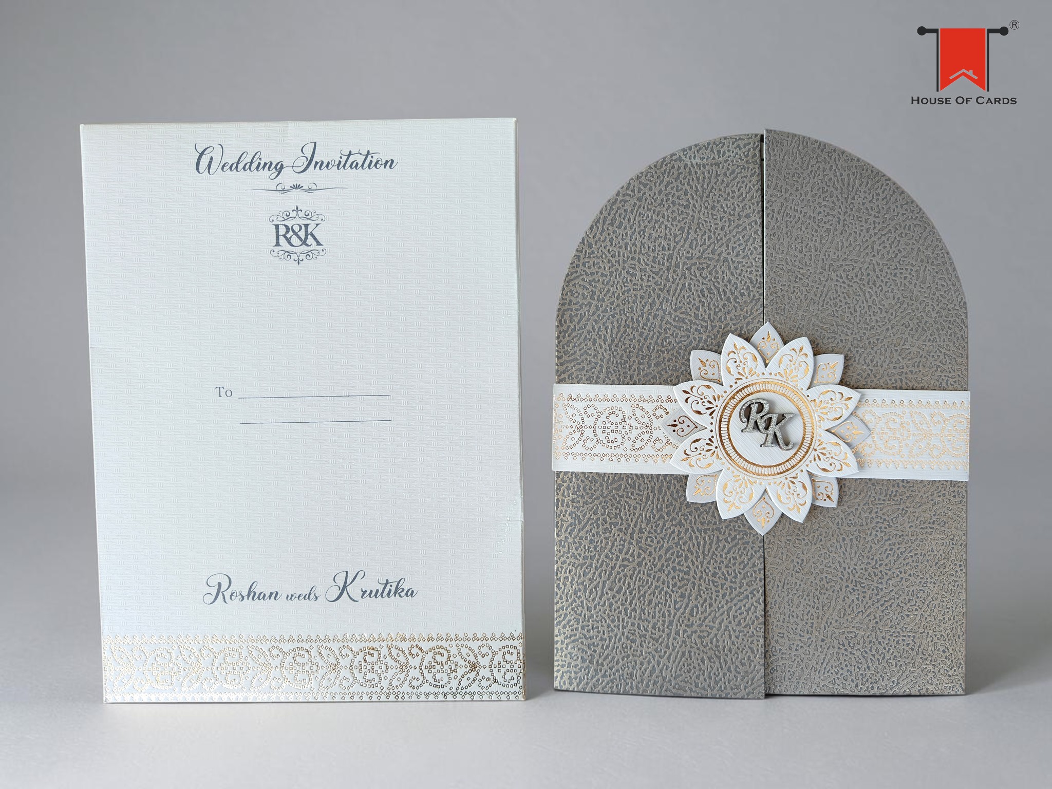 Arch Shape with Band Premium Wedding Invitation