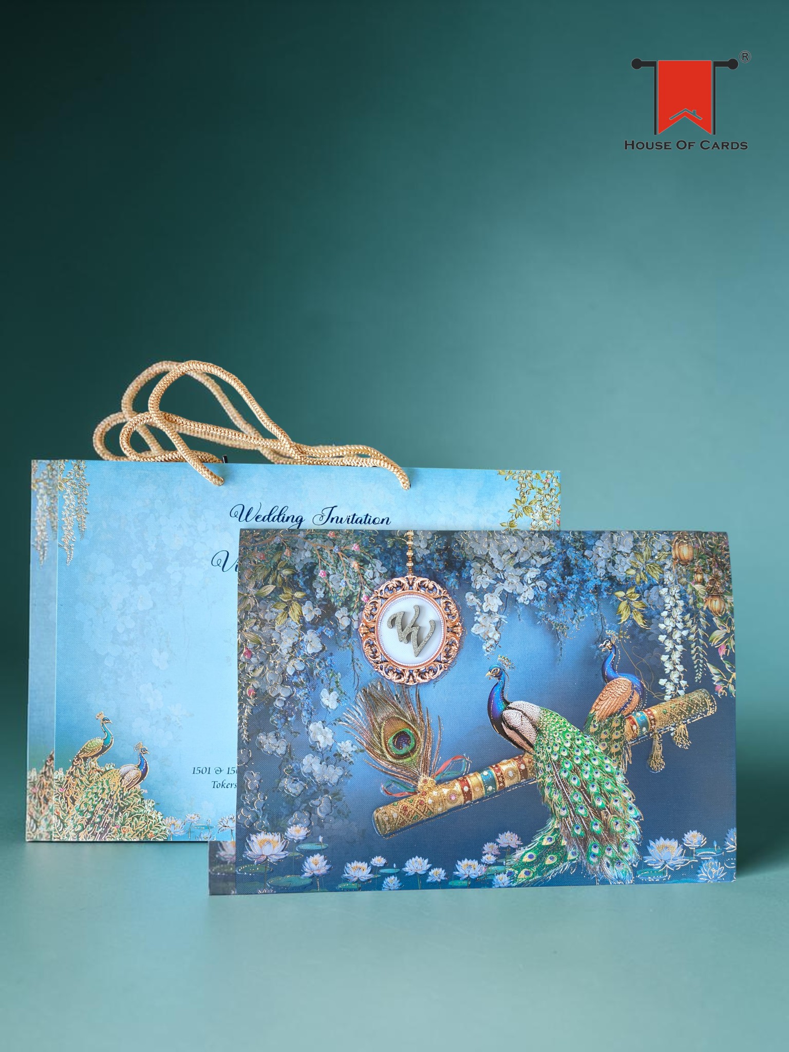Grand Peacock Theme Bag Style Wedding card