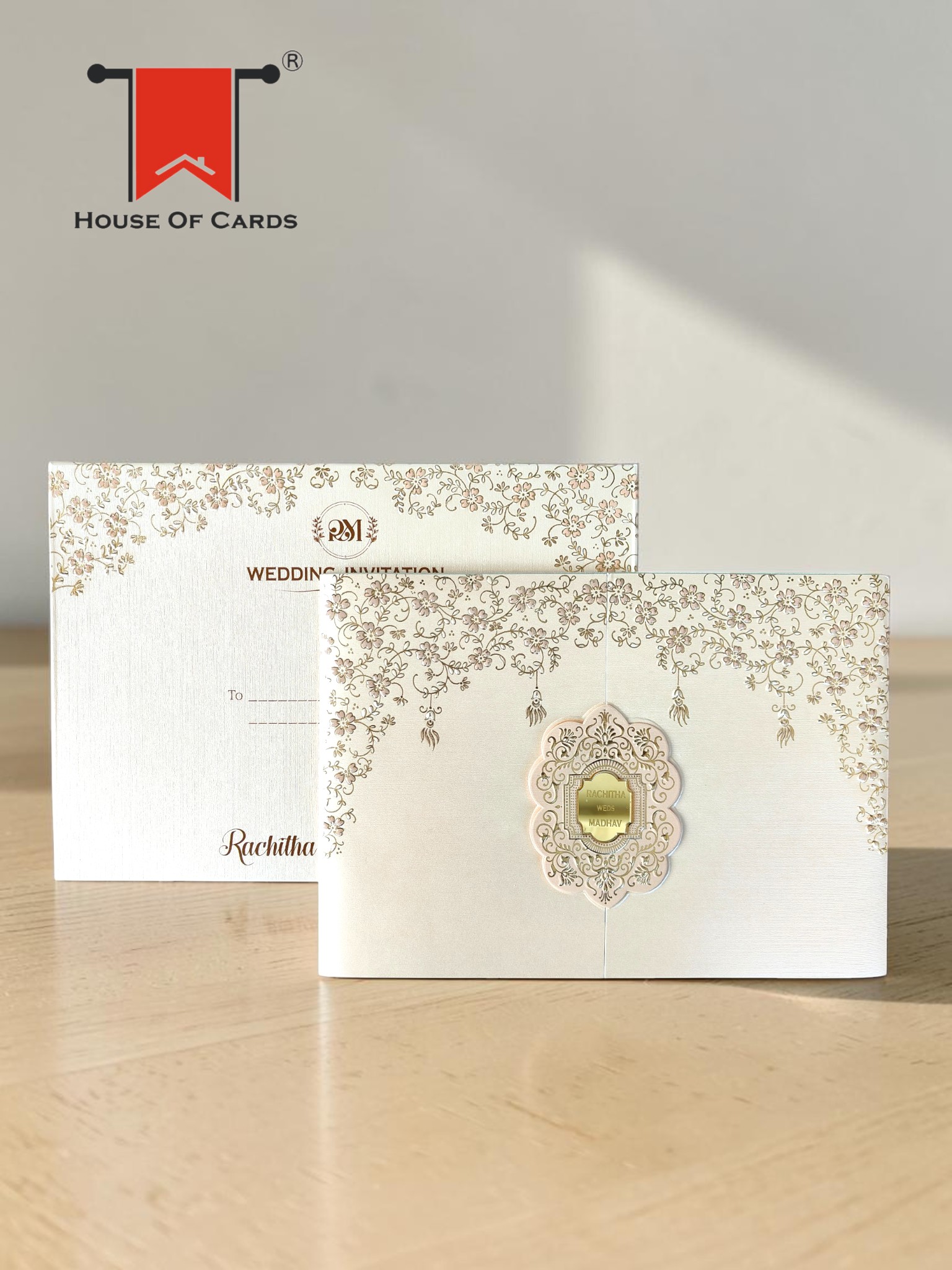 Light Orange Metallic Door Style Wedding card