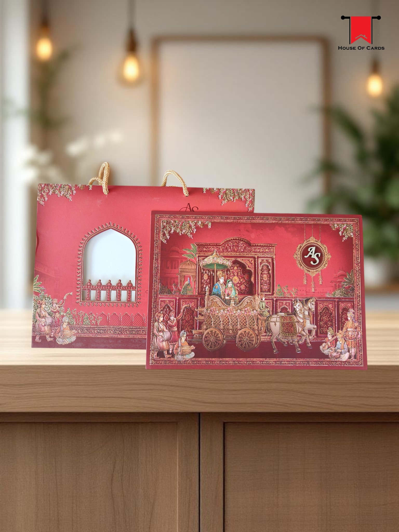 Red Raja Rani Designer Wedding Invitation